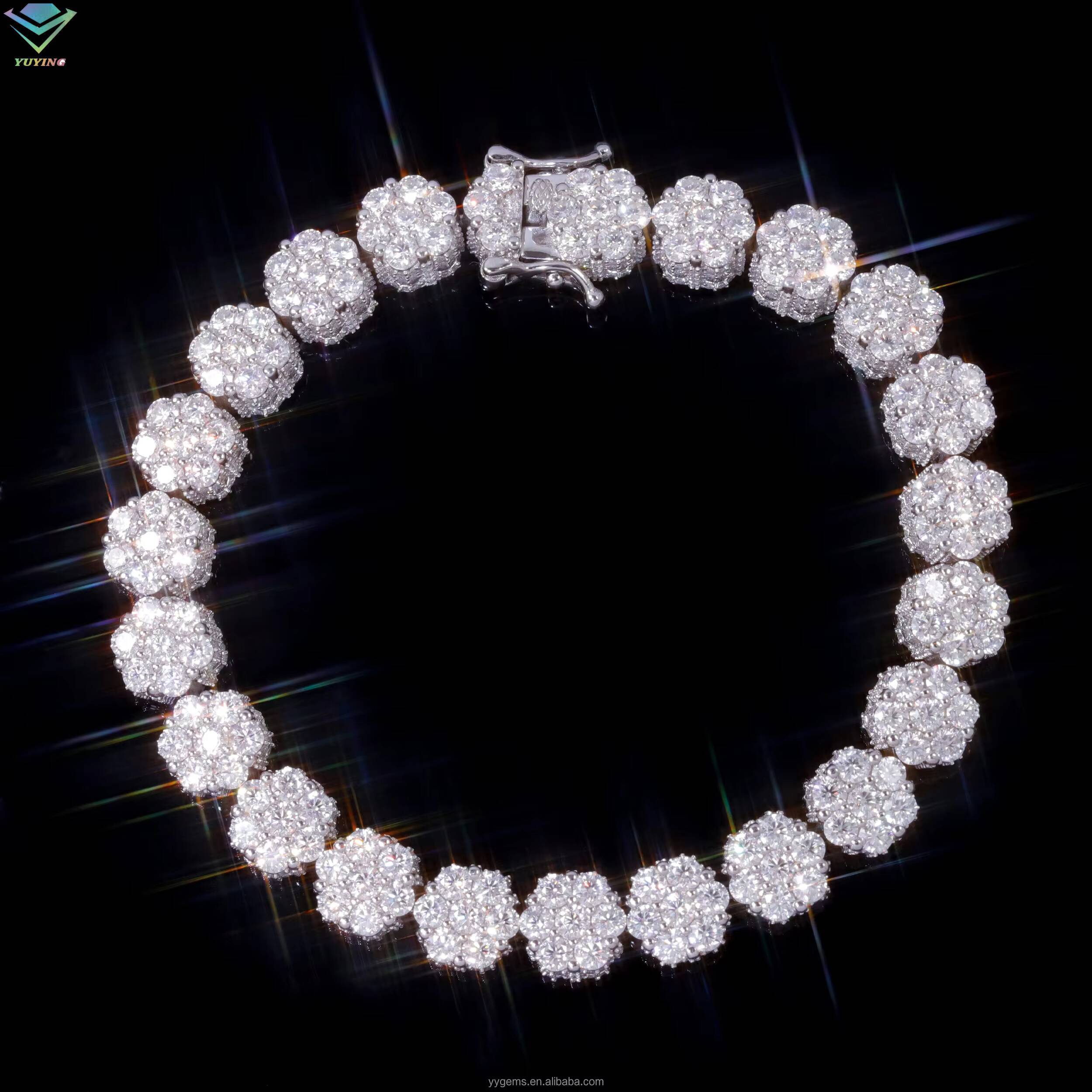 Flowers Shape Rose Gold Color Iced Out Diamond 8mm Bracelet S925 Silver Moissanite Bracelet Mens Women with GRA Certificates