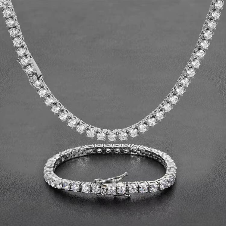 GZYS JEWELRY High Quality Men Necklace 4mm Stainless Steel Moissanite Iced Tennis Chain Bracelet