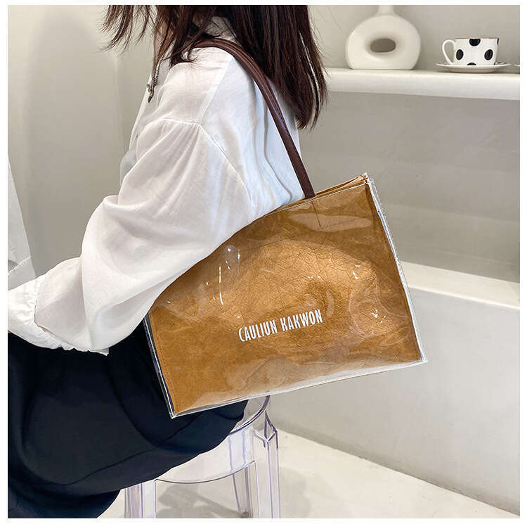 DuPont Kraft Paper Handbag Women PVC Capacity Shopping Transparent Jelly Single Shoulder Tote Large Bag