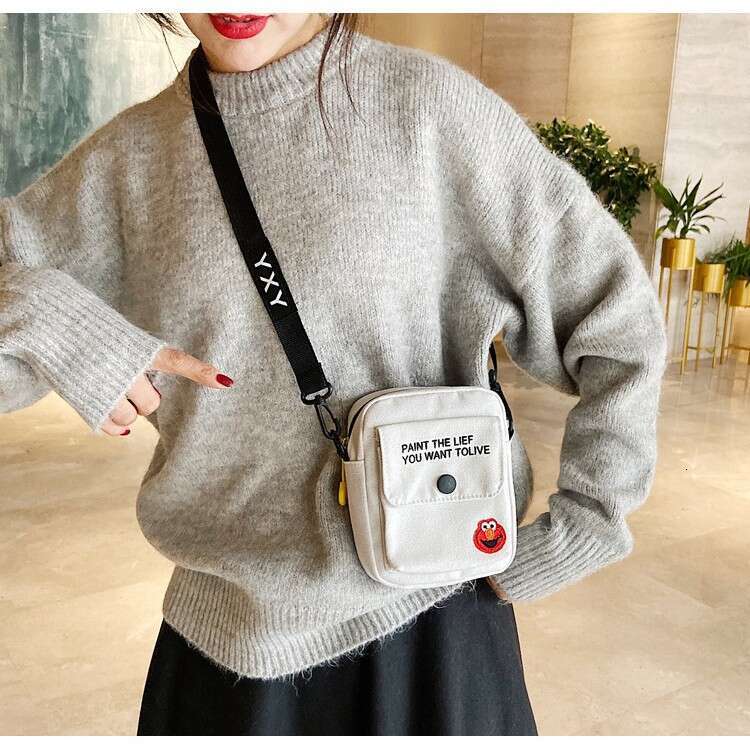 2025 New Fashion Single Shoulder Trendy Cute Small Square Harajuku Style Women's Sesame Street Crossbody Bag