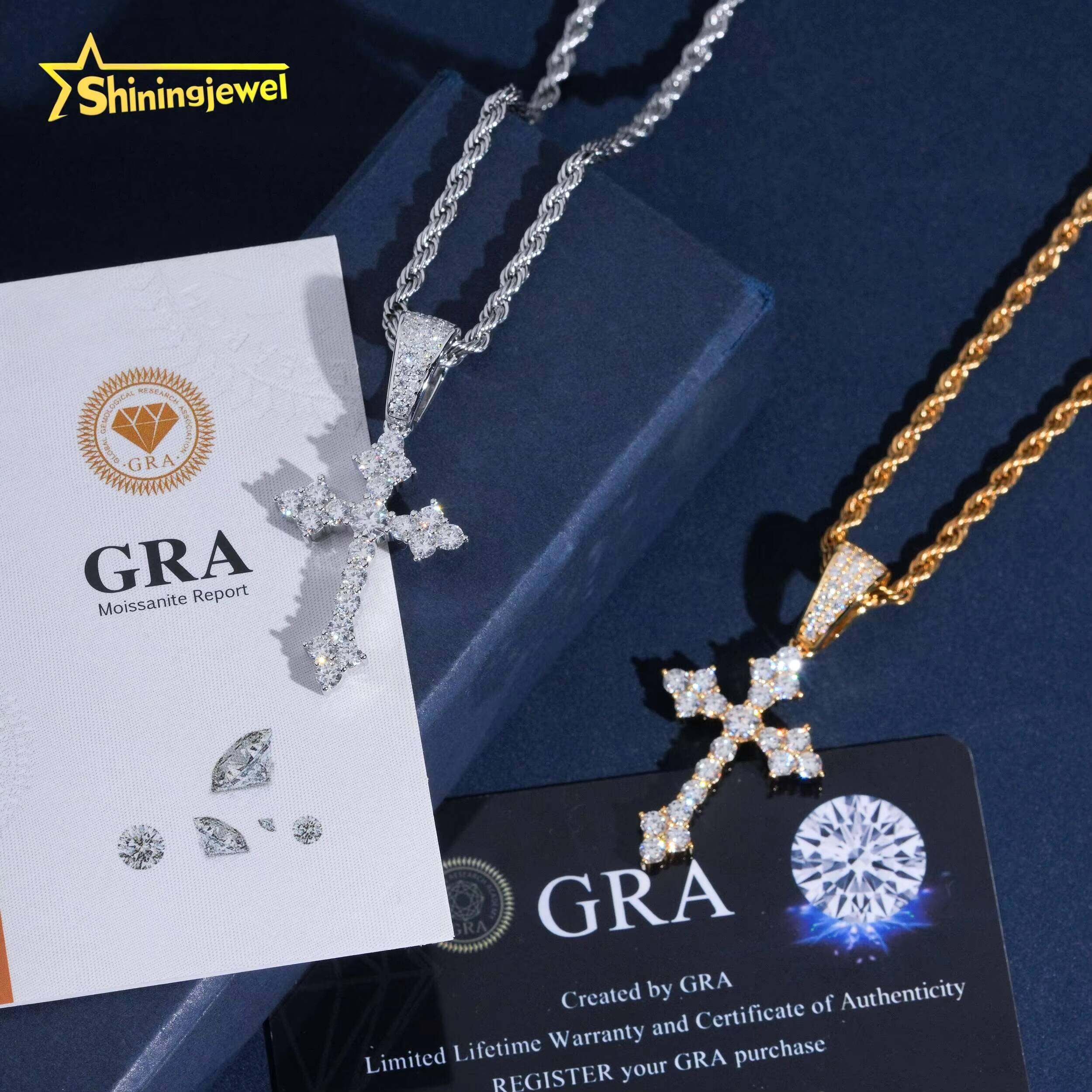 USA Warehouse Fashion Jewelry Gold Plated 925 Silver Moissanite Cross Pendant Custom Iced Out Hip Hop Diamond Charms Pendants