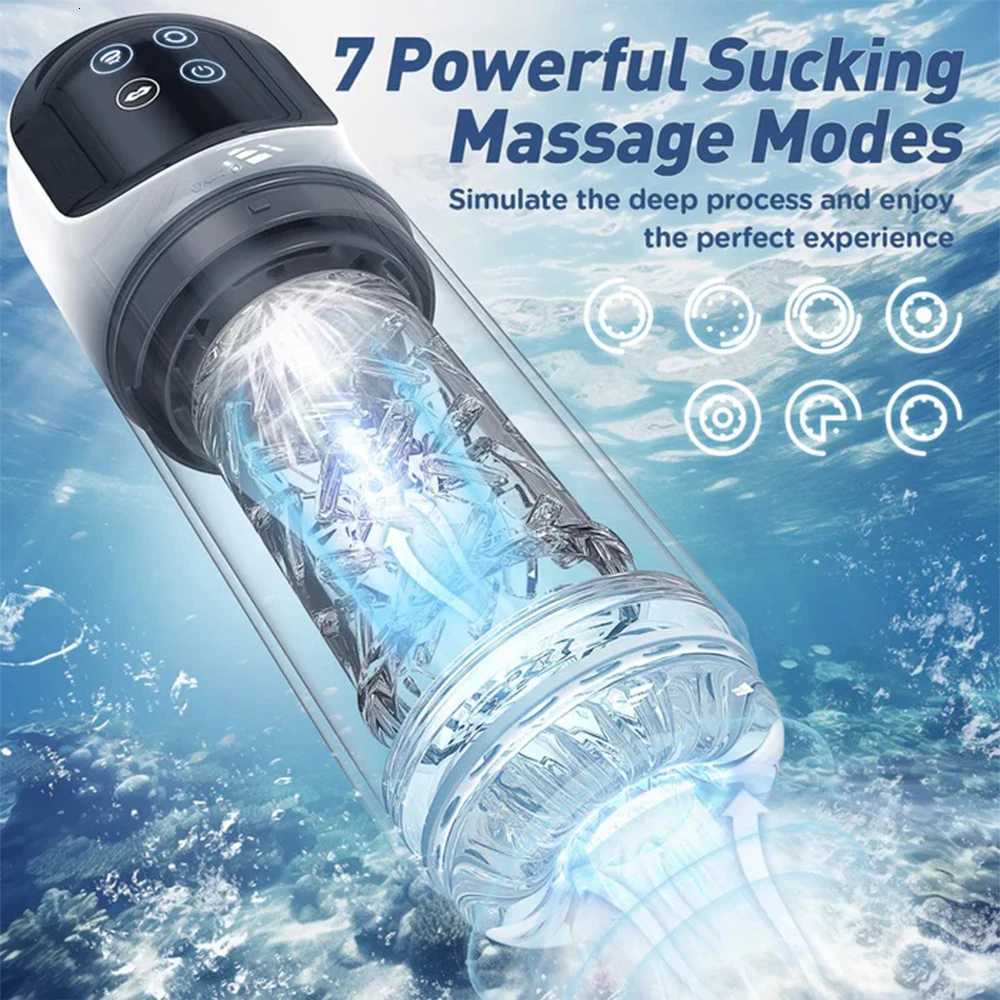 IPX7 LED Automatic Male Masturbator Cup 7 Sucking Rotating Licking Thusting Modes Pocket Pussy Stroker Blowjob Sex Toys For MenXJ250905