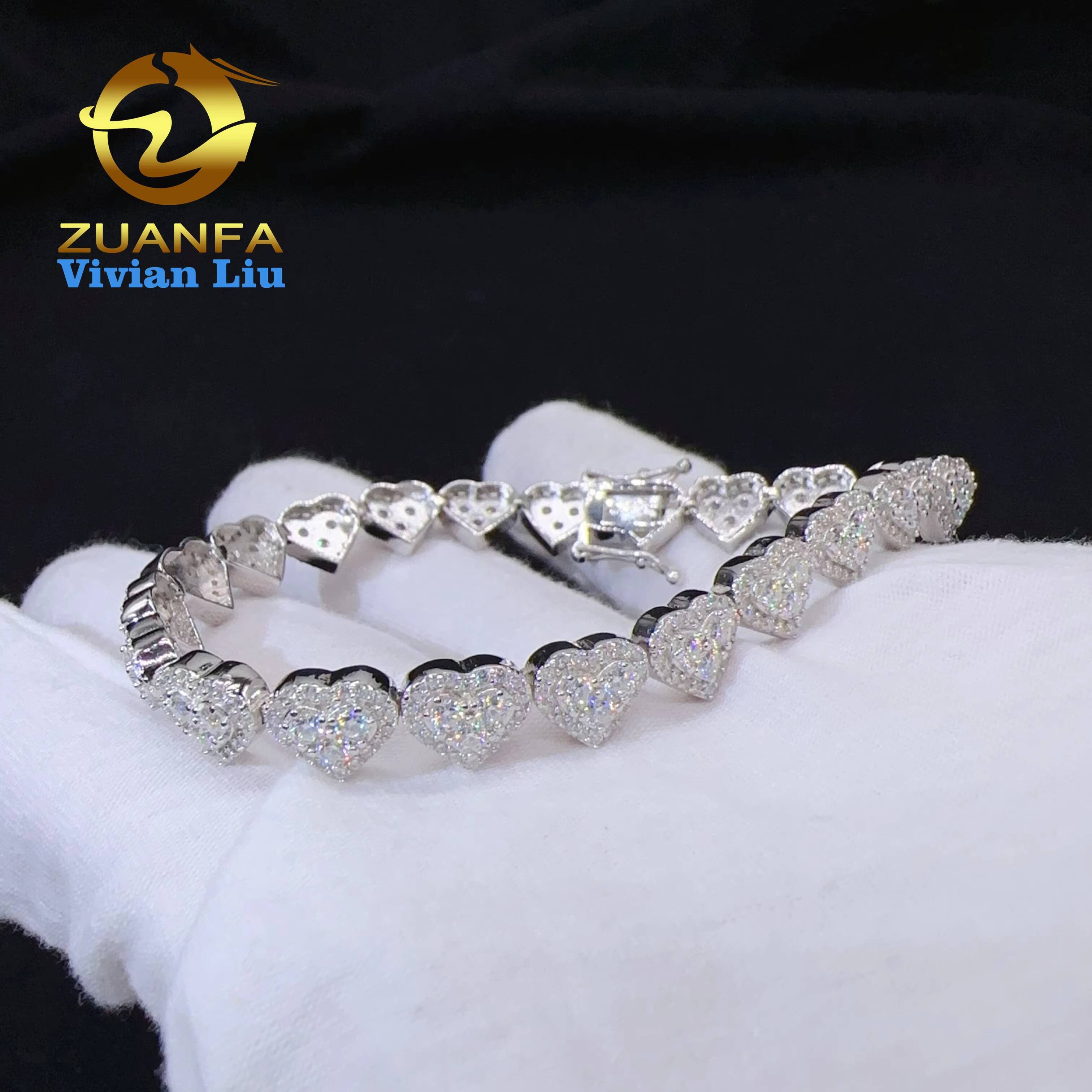 Wholesale Price Silver 925 d Color Vvs Moissanite Hip Hop Jewelry Iced Out Diamond Chain Heart Bracelet for Women
