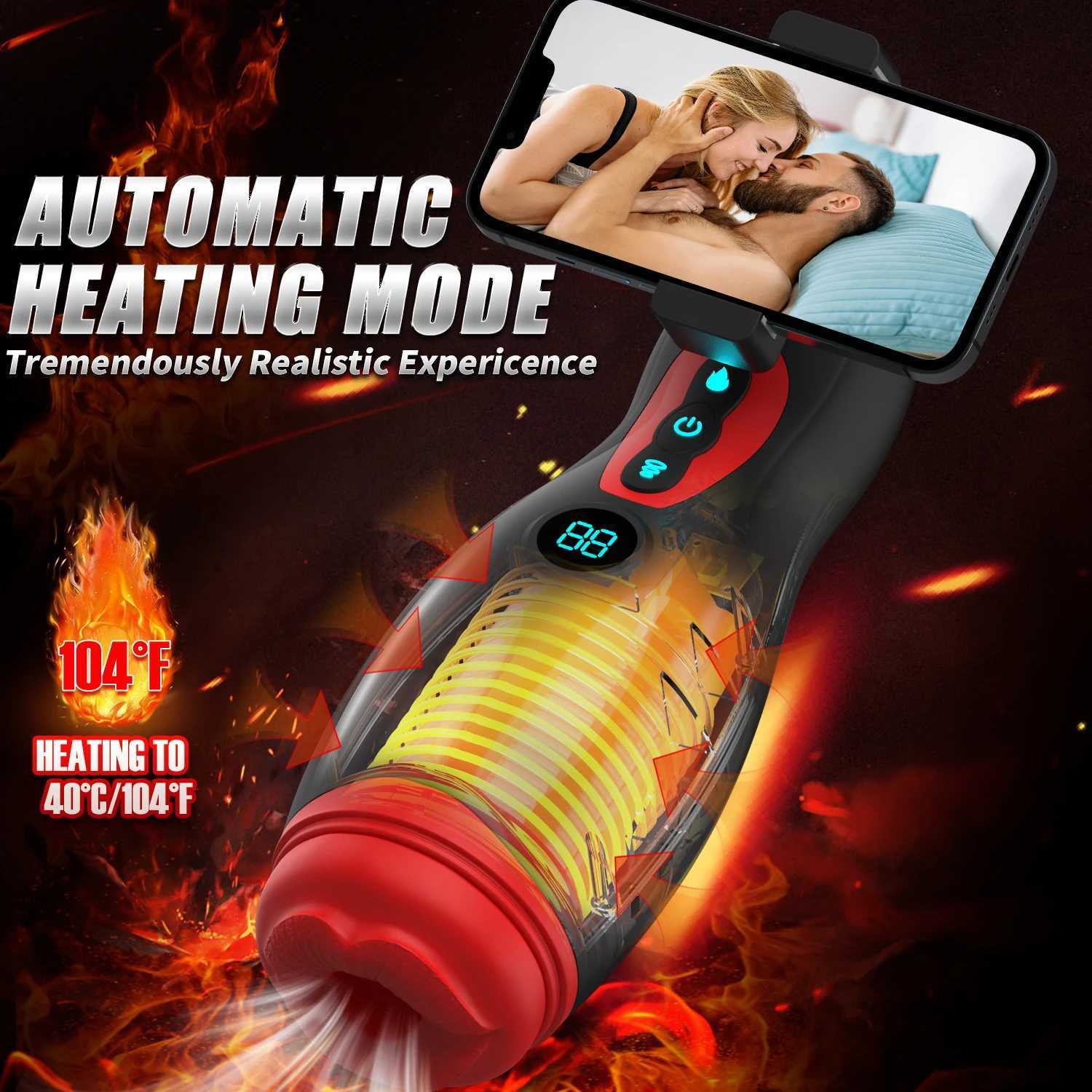 APP Controlled Sucking Vibration Male Masturbator LED Display Smart Heating Masturbation Cup Phone Holder Adult Sex Toy for MenXJ250905