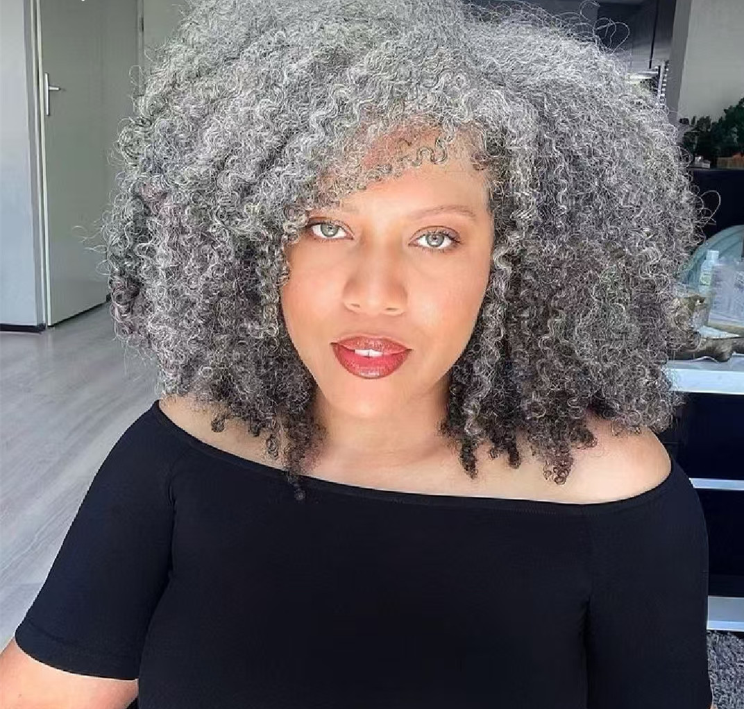 Dream roundup silver curls salt and pepper color none lace glueless wig two tone mixed grey highlight tight jerry curly 10-20inch machine made top nat