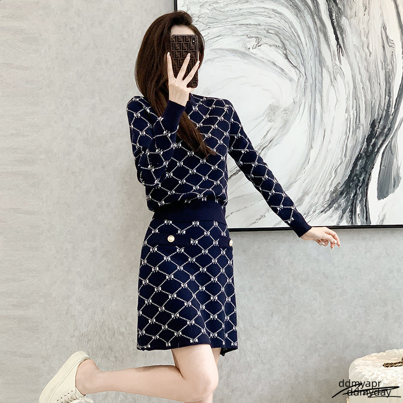 Style Fashion Casual Suit For Women 2025 ddmyday Autumn Winter Jacquard Sweater Knitted Two-Piece Set Skirt Trendy Ddmyday
