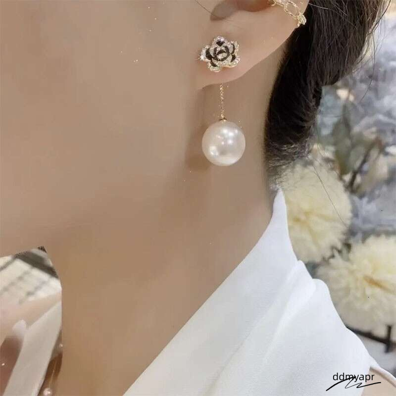 Camellia New Trendy Elegant Ddmydec High-End Feel Two-Way Wear Rose Pearl Earrings Exquisite Versatile Ear Jewelry Ddmydec Ddmydec
