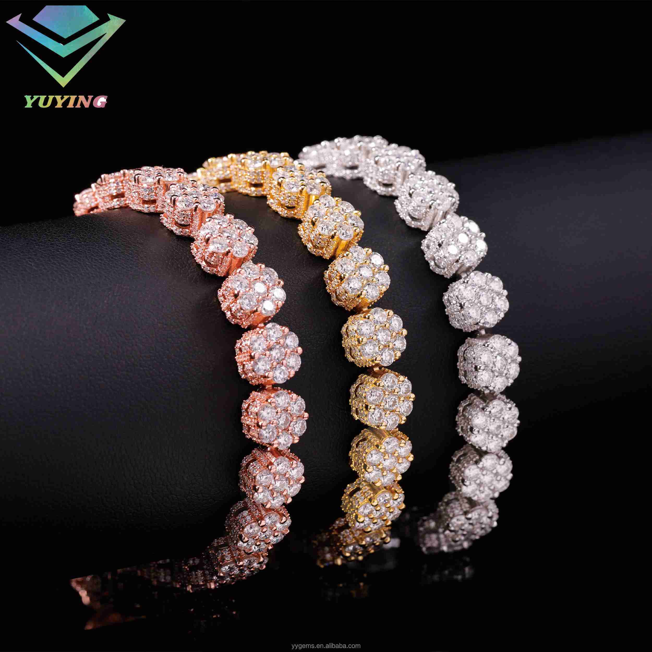 Fine Jewelry 8mm Flower Style Bracelet S925 Solid Silver VVS Moissanite Iced Diamond Flower Cuban Bracelet for Men Women