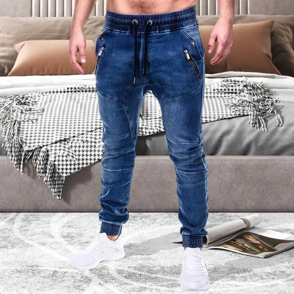 Men Jeans Slim Male All Match Ankle Tied Laceup Denim Pants Denim Pants for Work W250905