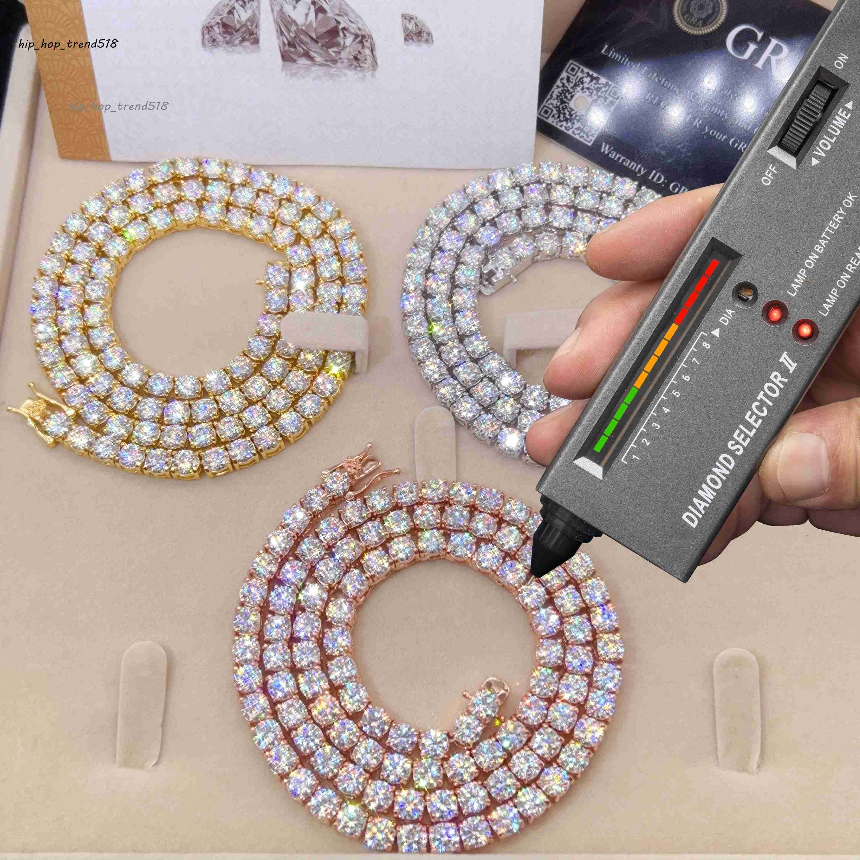 2MM 3MM 4MM 5MM 65MM Classic Necklace Silver 925 VVS Moissanite Diamond Hip Hop Chains Fine Jewelry Tennis Bracelet Chain