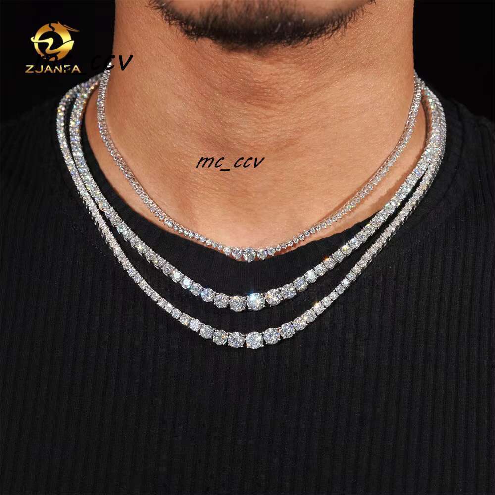 Women Jewelry Sier Classic 2Mm 3Mm 4Mm Necklace Gradual VVS Moissanite Tennis Chain