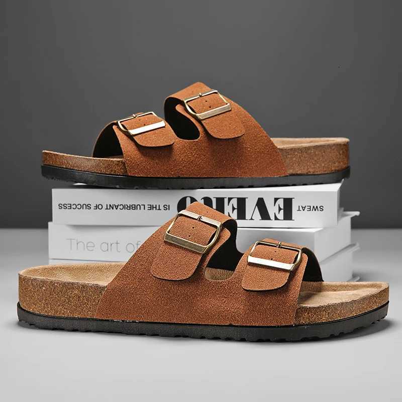 Mens Slippers Arch Support Slipon Suede Shoe Crestar Cork Footbed Arizona Sandals for Women Solid Color Double Button Slippers W250905