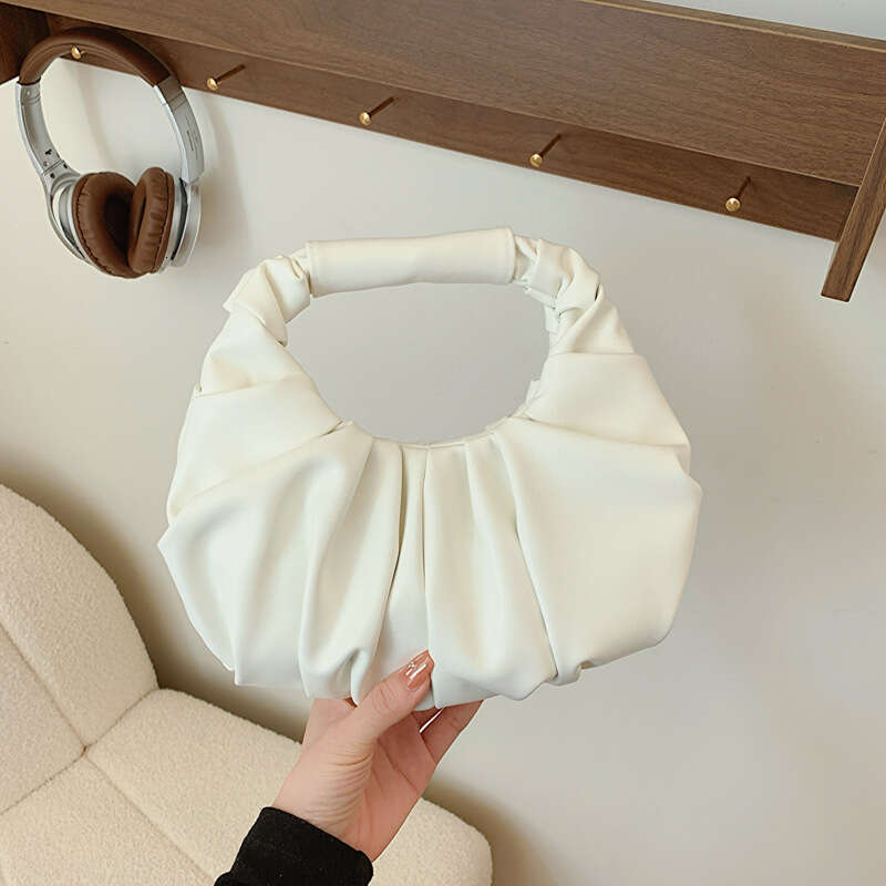 Women's Solid Color PU Cloud Bag Trendy Fashion Pleated Niche Design Handbag Elegant Ladies Shoulder Crossbody