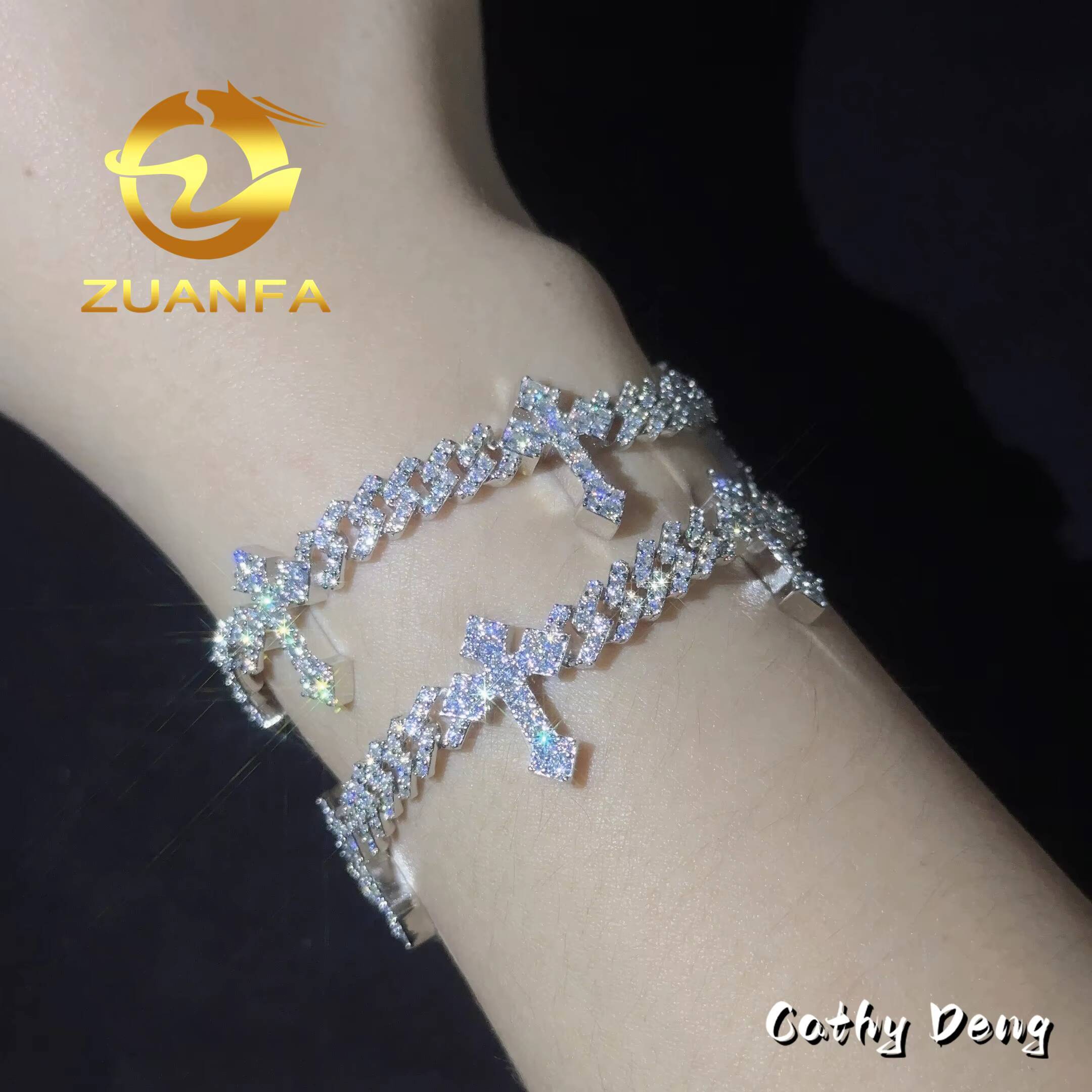 Iced Out Cross Design Moissanite Cuban Chain Bracelet 6mm Hip Hop Bracelet 925 Silver Cuban Link Bracelet Rapper Jewelry