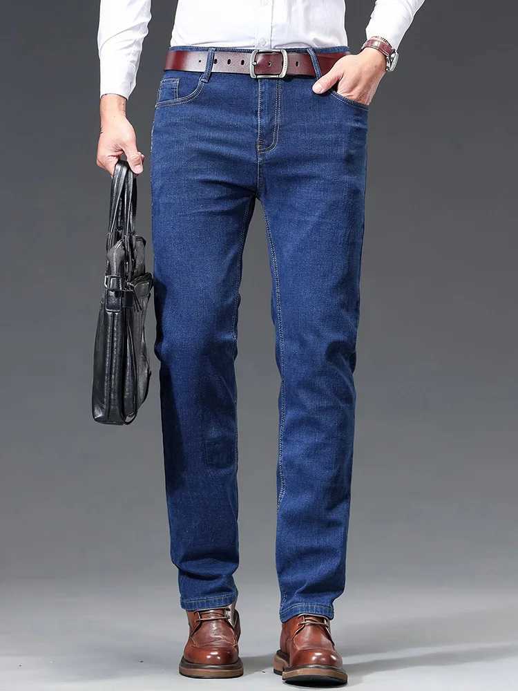 Classic Mens Jeans New Embroidery Office Straight Denim Pants Male Stretch Spring Autumn Business Casual Trousers Blue Black W250905