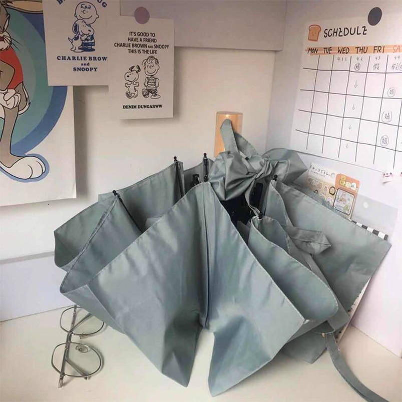 Posa Korean Style Fresh Simple Black Coating Dual-use Solid Wood Handle Three-fold Folding Compact Portable Sunshade Rain Umbrella