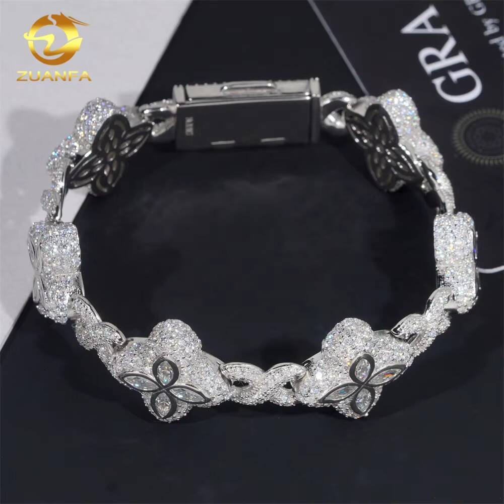 Cheapest Price Custom Iced Out Luxury Diamond Jewelry Rapper Men Jewelry Hip Hop VVS1 Moissanite Diamond Clover Cuban Bracelet