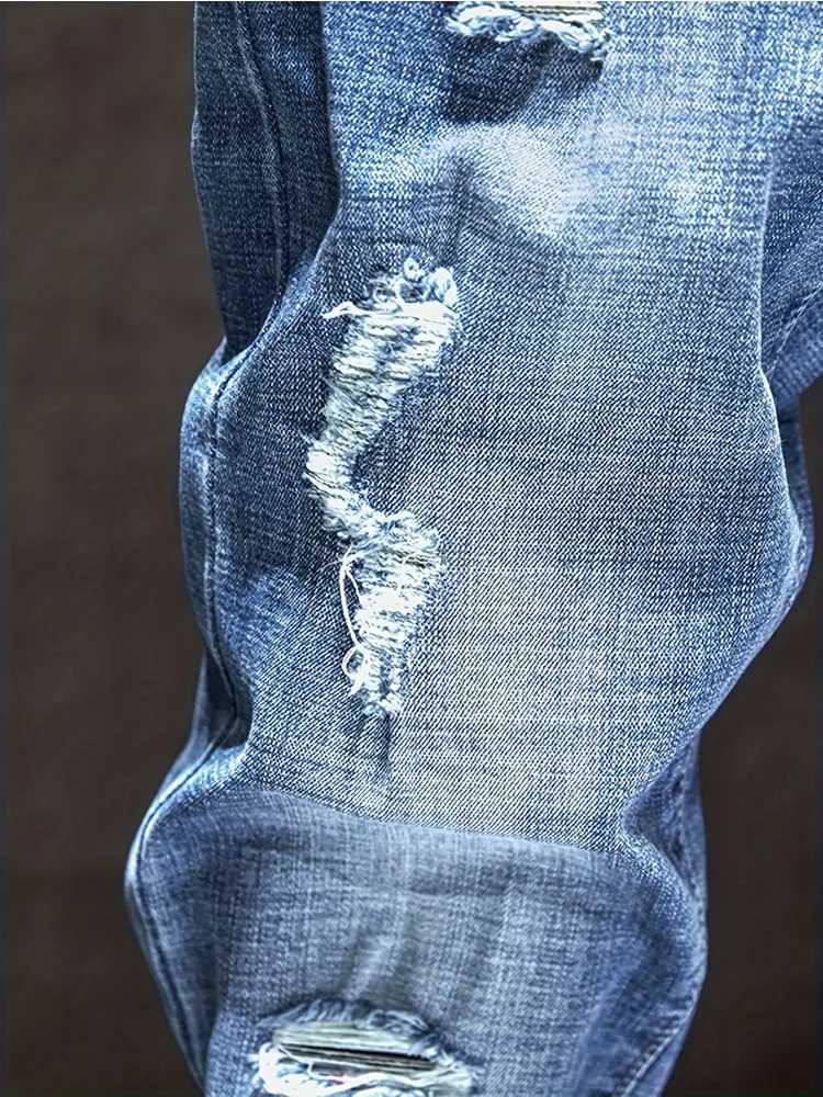 Mens Stretch Skinny Ripped Jeans Distressed Blue Denim Pants Fashion Streetwear Personality Hip Hop Trousers Male Trendy Brand W250905