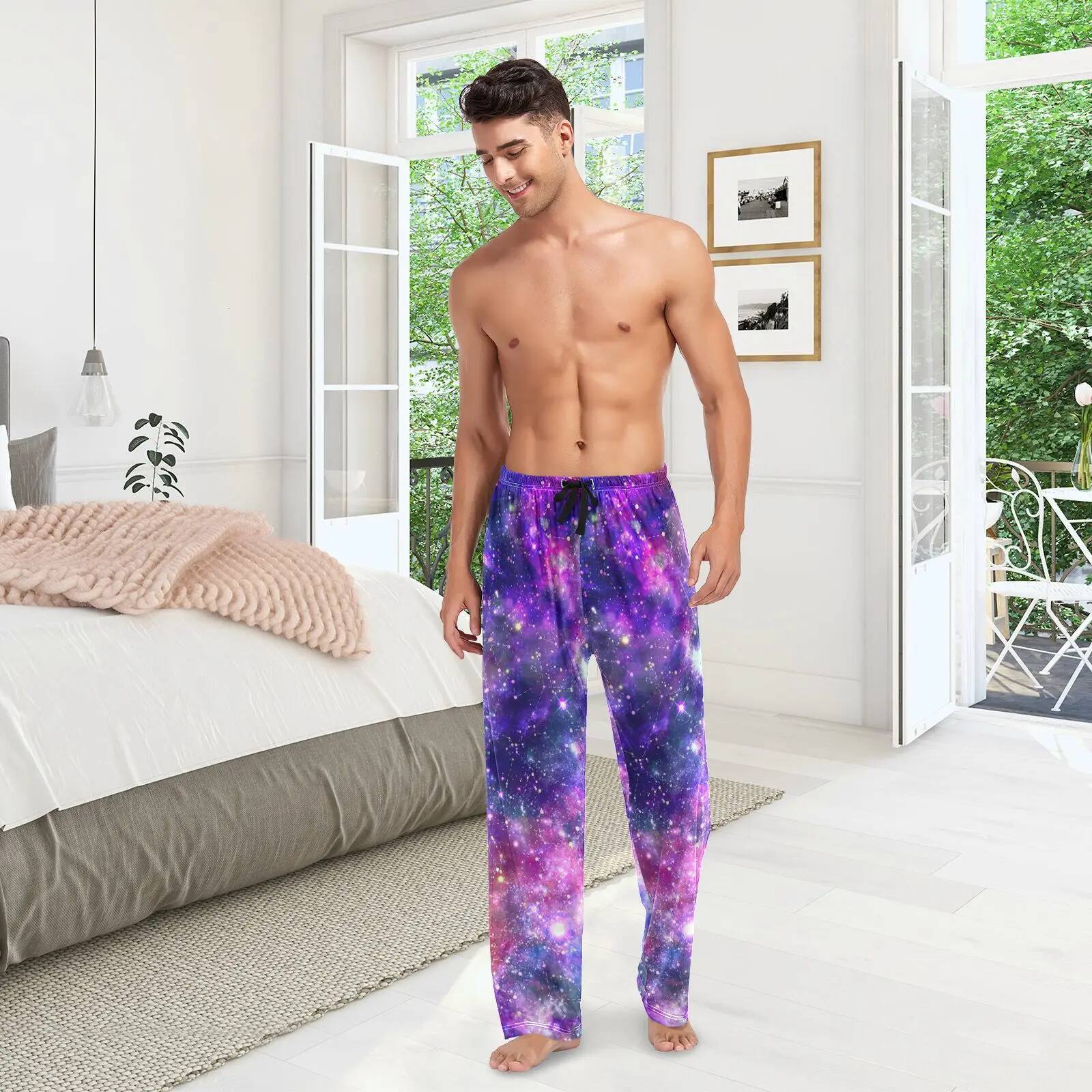Loose Men's Pama Man Cosmic Star Print Home Sleepwear Spring Autumn Trousers For Men Pijama Elastic Long Pants pyjama