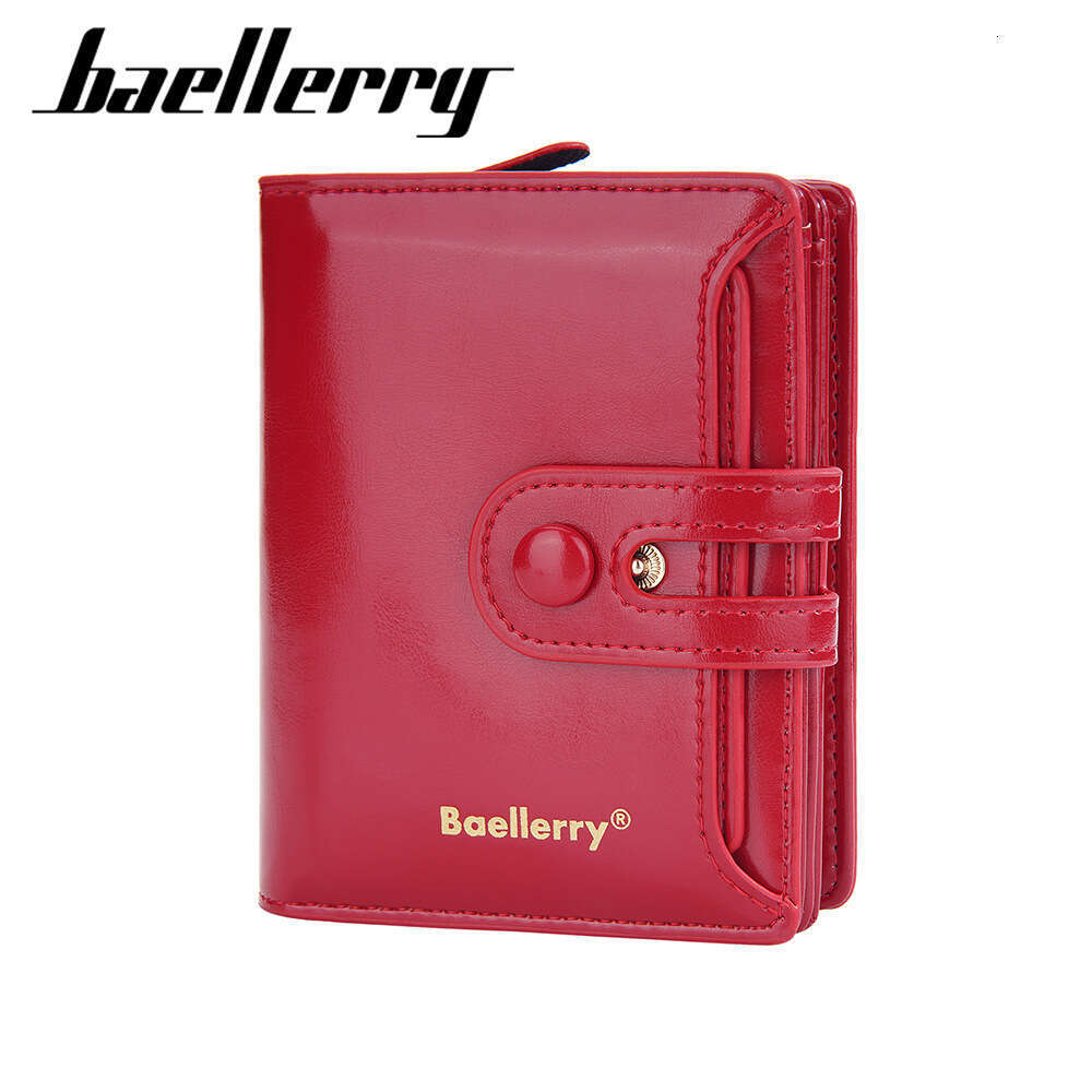 Baellerry New Women's Wallet Korean Version Oil Wax Leather Multi-Card Slot Buckle Short Zipper Coin Purse