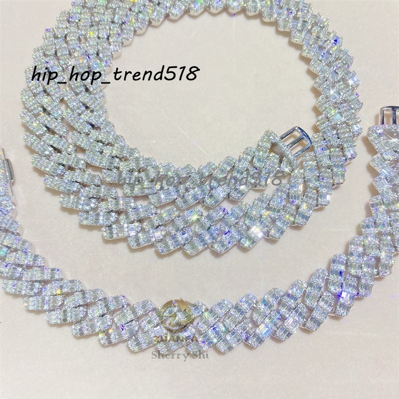 Iced Out Men Fashion Bling Jewelry Rapper Chain 18mm Vvs Moissanite baguette Diamond Cuban Chain