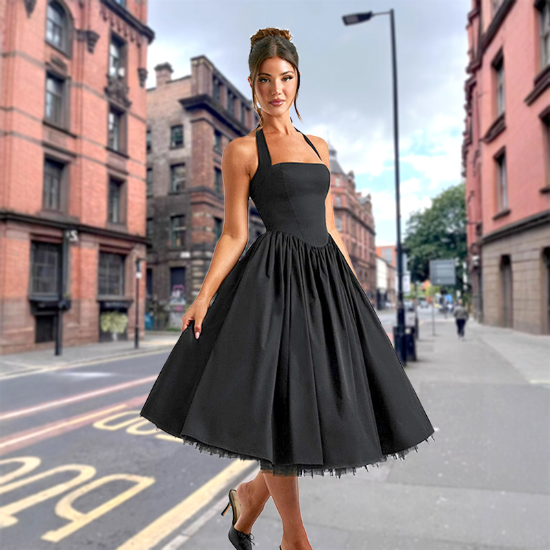 2025 Style Sexy Womens New Sleeveless OffShoulder Tie Strap Slim Pleated Dress