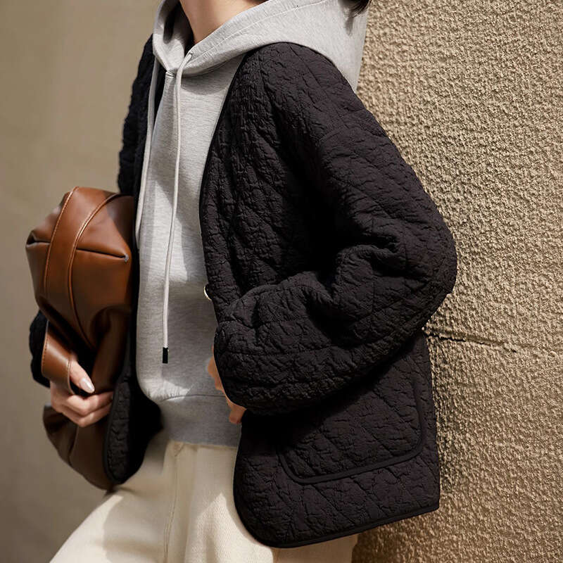 Diamond Grid Layered Casual Versatile Jacket Autumn Winter New Women's Short Long Sleeve Top B5