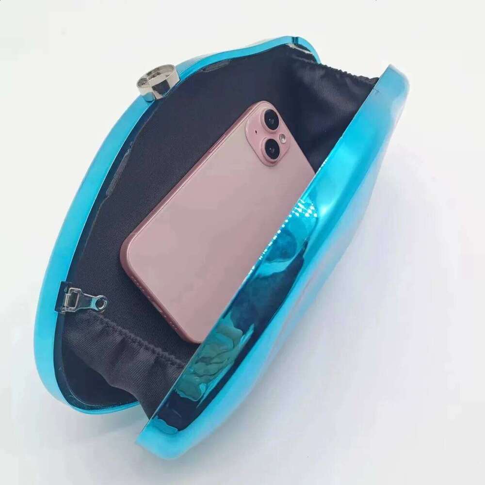 2025 Acrylic Shell Shape Clutch Bag Women Evening Party Cute Metal Shiny Purse Gold Sier Blue Egg Handbag 240819