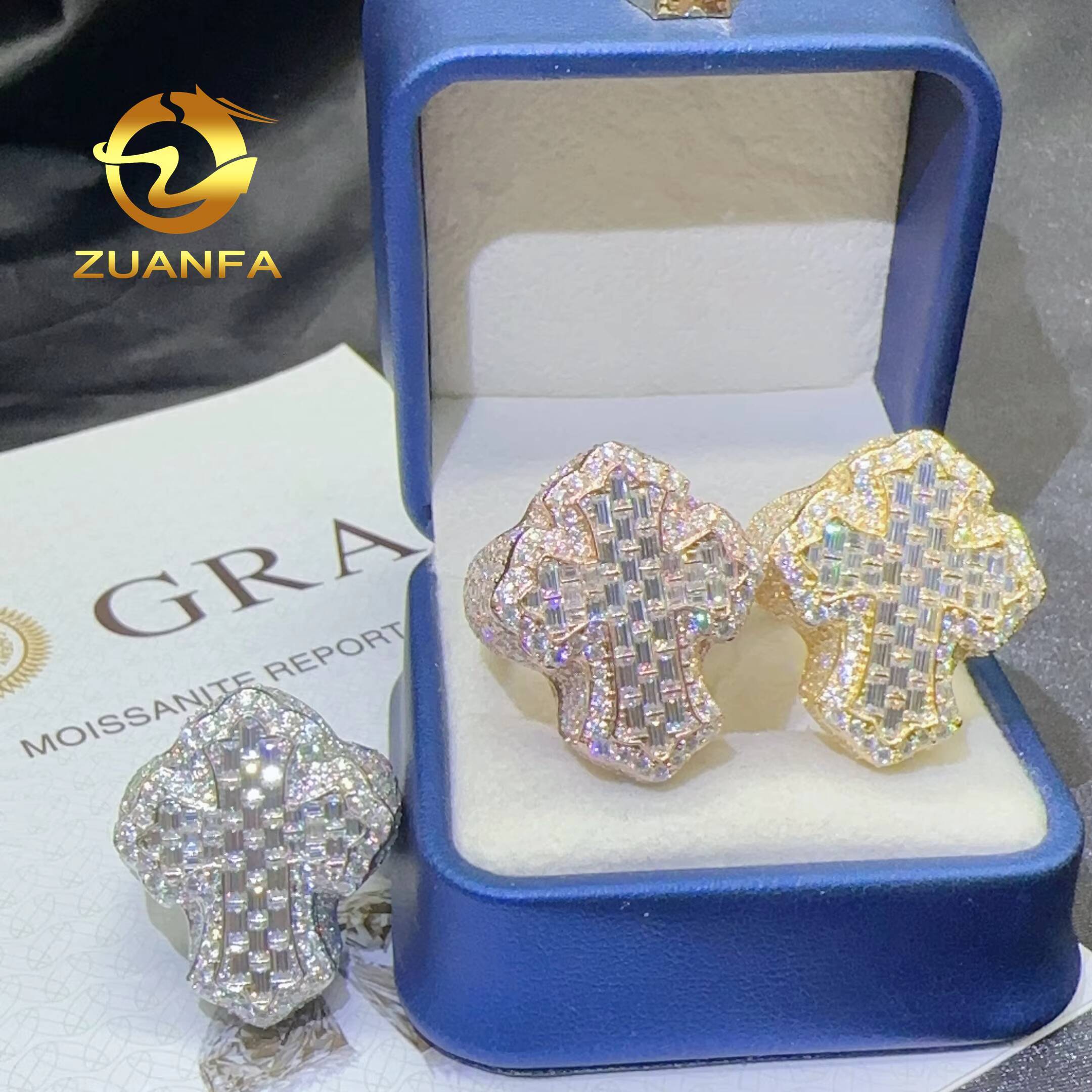 Luxury Jewelry VVS Moissanite Diamond Men Ring Shining Iced Out Cross Rings Hip Hop Rings