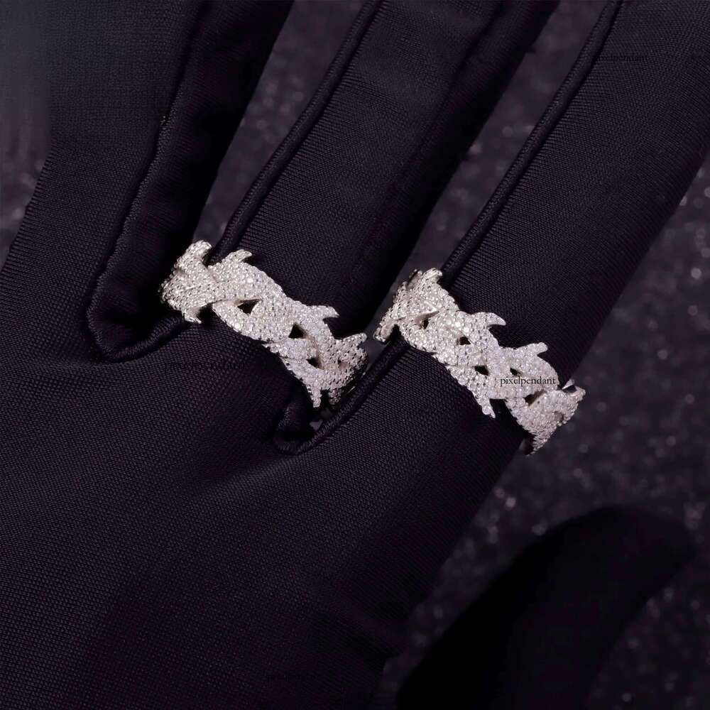 Spiked Design Mossanite Fine Jewelry Sterling Sier Hip Hop for Men Women VVS Moissanite Dia Cuban Ring