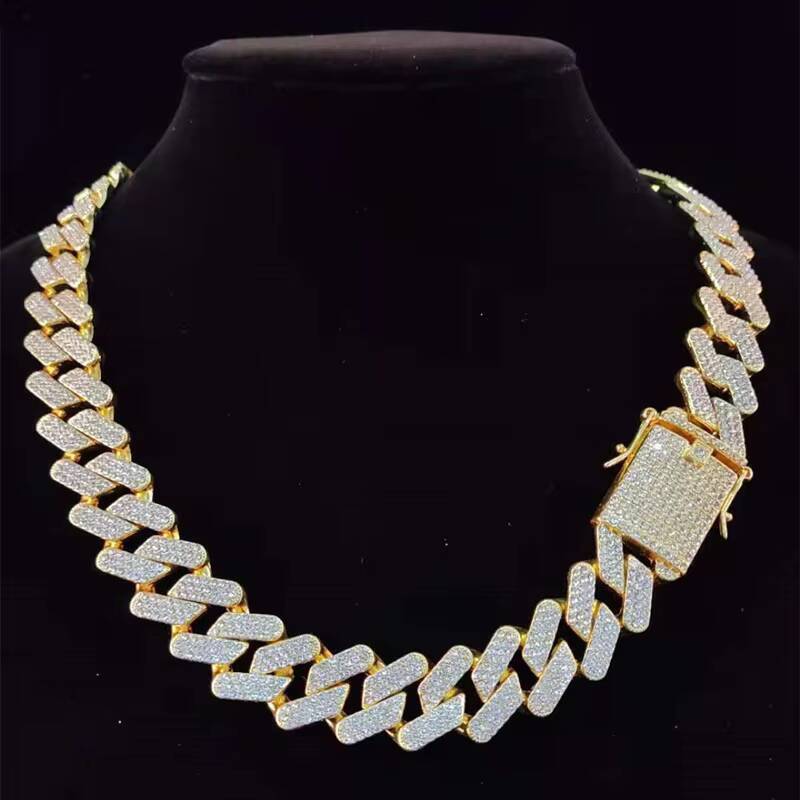 Hot Sale 3 Rows 12mm Wide HipHop Fashion Jewelry Necklace Moissanite Cuban Chain 925 Silver Iced Out Moissanite Cuban Link Chain