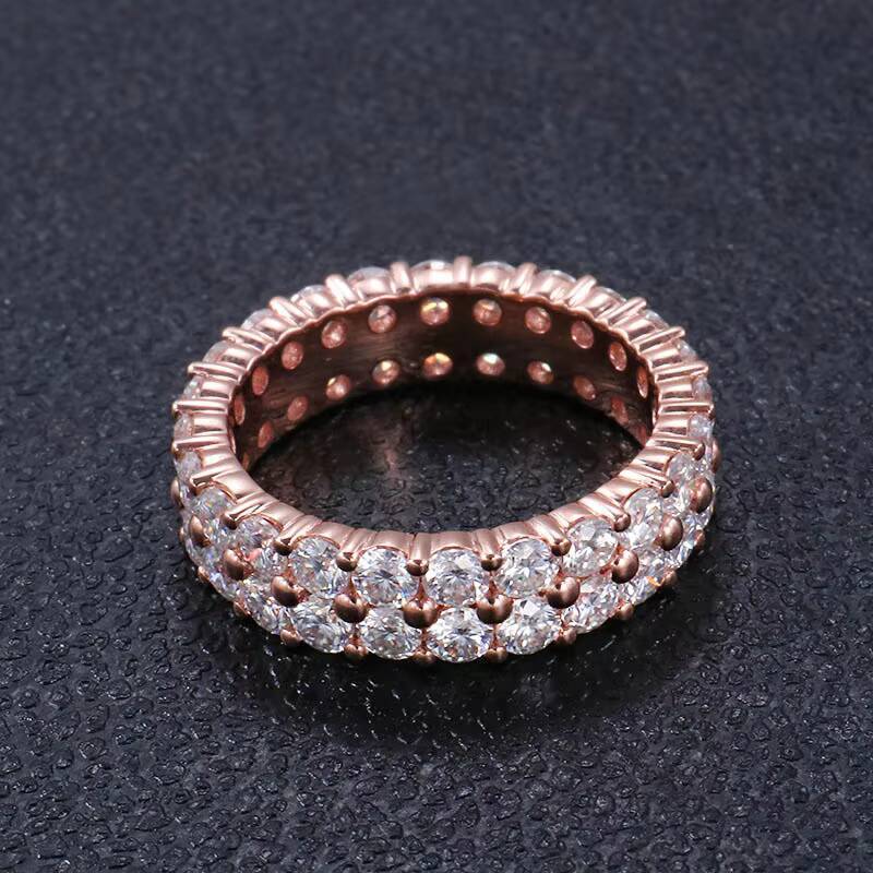 Provence Jewelry 15mm Round Brilliant Cut Moissanite Double Band Ring DEF Color Rose Gold Classic Style