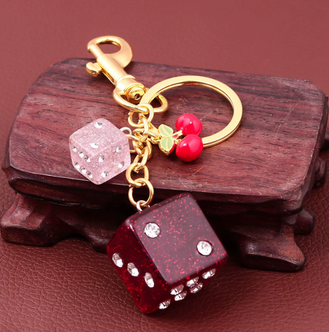 Fashion Red Dice Resin Diamond Studded Keychain Student Ladies Jewelry Bag Gift Pendant Keyring Accessories Storage Pendant 250428