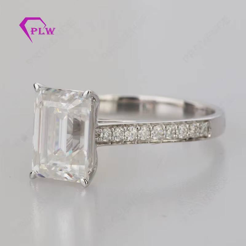 Provence Jewelry 14k White Gold Moissanite Emerald Cut Engagement Ring with 85x6mm Loose Moissanite