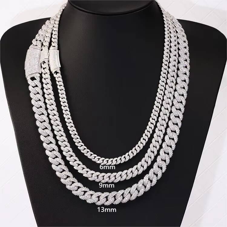 13mm 7inch30inch Length Iced Out Cuban Chain Moissanite Diamond Chain S925 Silver White Gold Plated Moissanite Cuban Link Chain