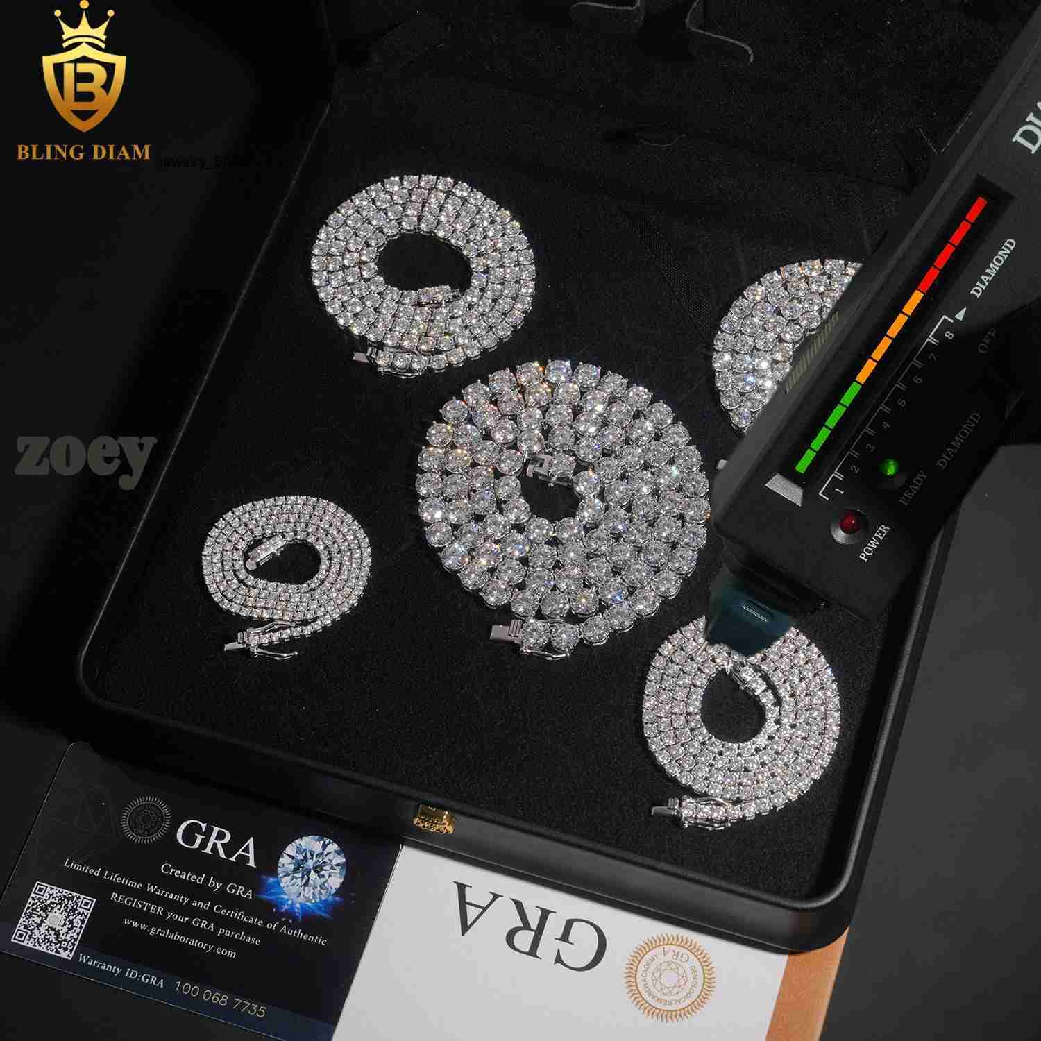 2mm65mm Gold Plated Hip Hop Jewelry 925 Sterling Silver Vvs1 Moissanite Diamond Tennis Chains Bracelet Necklace