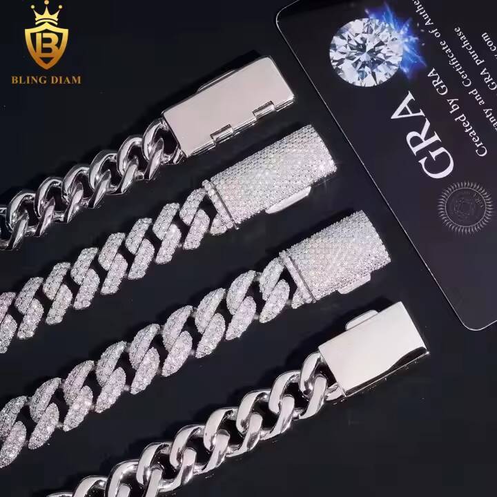 Hip Hop Style 12mm Sterling Silver 925 Vvs Moissanite Iced Out Jewelry Necklace Cuban Link Chain for Men
