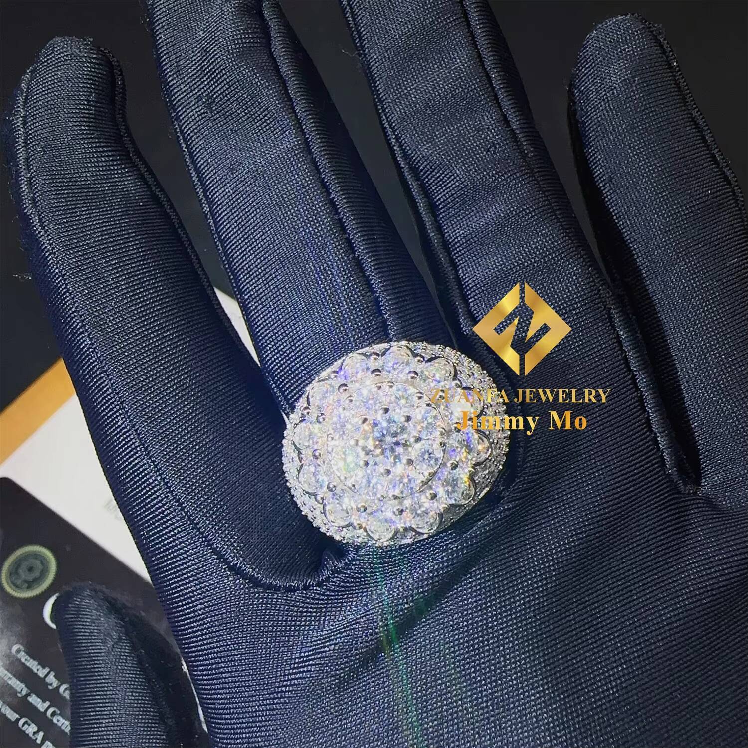 Shining Fashion Iced Out Hip Hop Wedding baguette Vvs Moissanite Diamond 925 Sterling Silver Flower Finger Ring