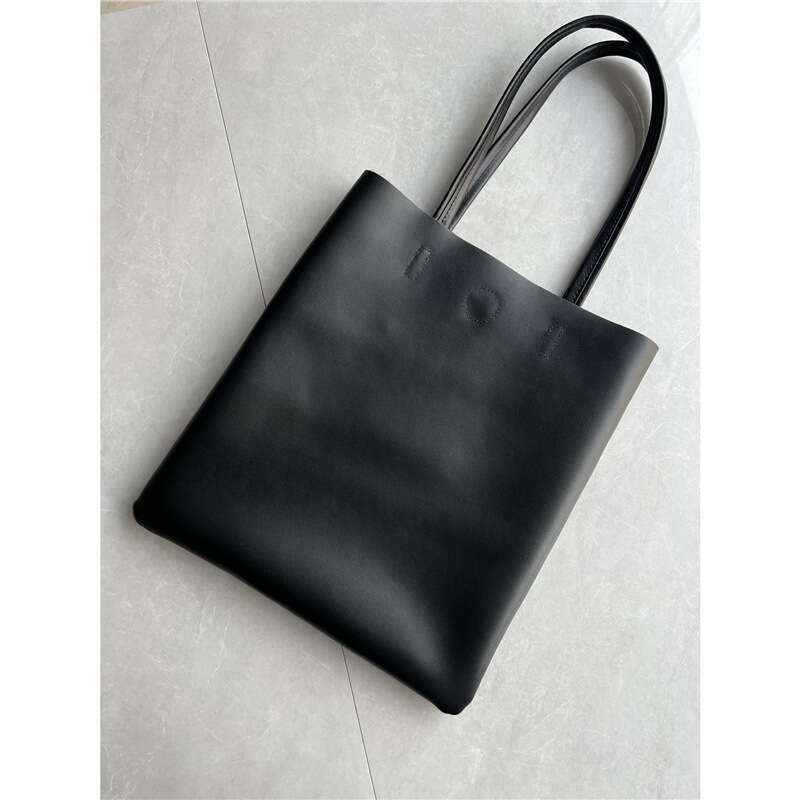 Pure Inside and Out Minimalist Style Soft Leather Fashion Commuter Tote Bag Cowhide Trendy Texture Single Shoulder Handbag for Women