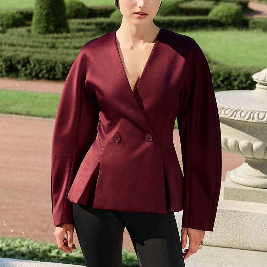 Autumn Winter New V-Neck Waist-Cinching Shirt Women With Design Sense, Elegant Fashion Satin Blouse For Commuting B3