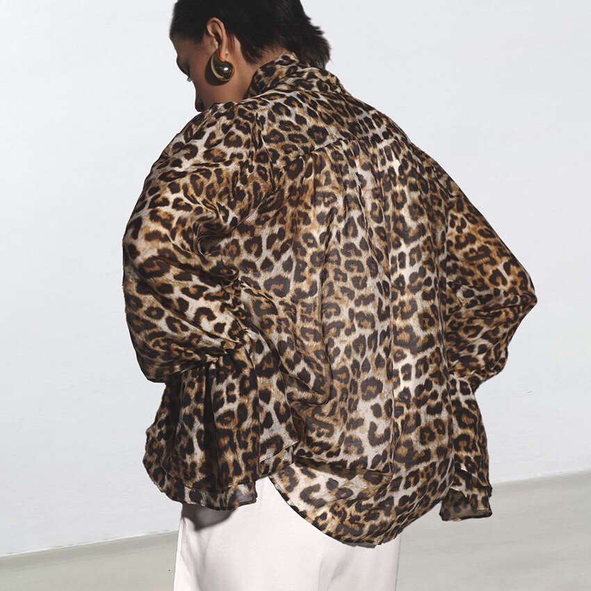 Autumn Winter New Loose Ruffled Tie Leopard Print Chiffon Blouse Design Sense Elegant Fashion Commuting B3