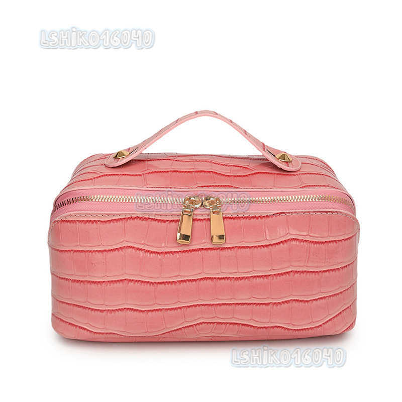 2024 New Pu Leather Crocodile Skin Pattern Makeup Bag Large Capacity Cosmetic Bag H250906