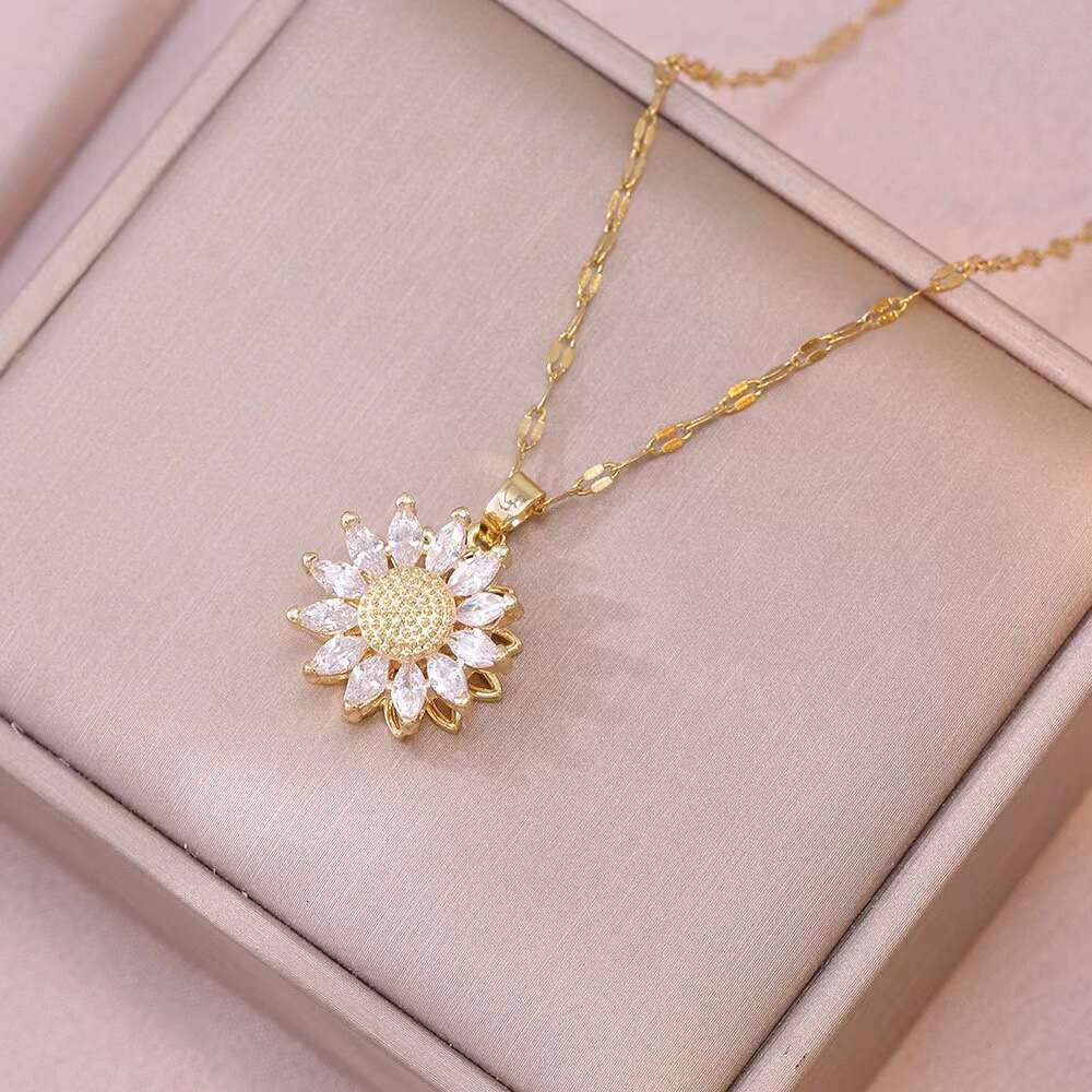 DHpet Trendy Sunflower - inspired Zircon - inlaid Necklace Set for Women