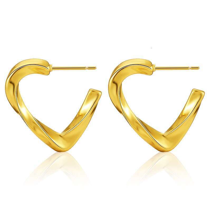 DHcollections New - style Eccentric Twisted Minimalist Earrings with Heart - shaped Design, 18K Real Gold - plated Copper
