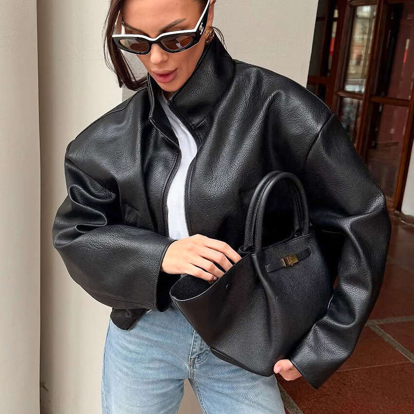 Autumn Winter New High-End Black PU Leather Jacket For Women With Design Sense, Elegant And Fashionable Commuting B3