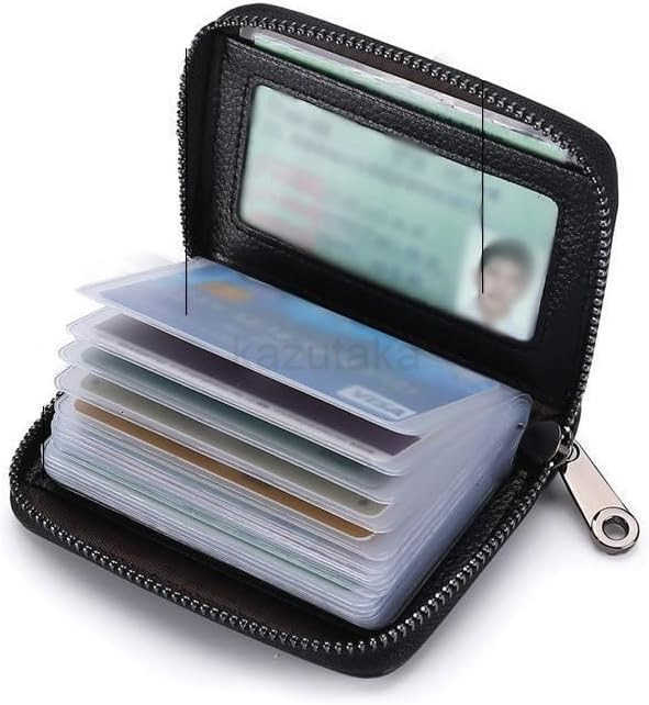 Leather CARD Holder Wallet Case Bank Card Case RFID Blocking Secure Card Case ID Case Organizer Zipper Wallet 1 Pcs Black Z250906