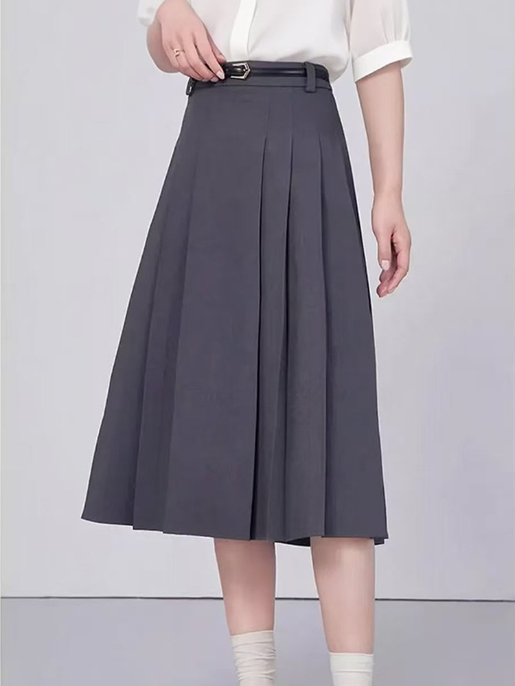 L13522 High waist skirt women's summer A-line mid-length interview formal wear temperament commuting daily casual skirt