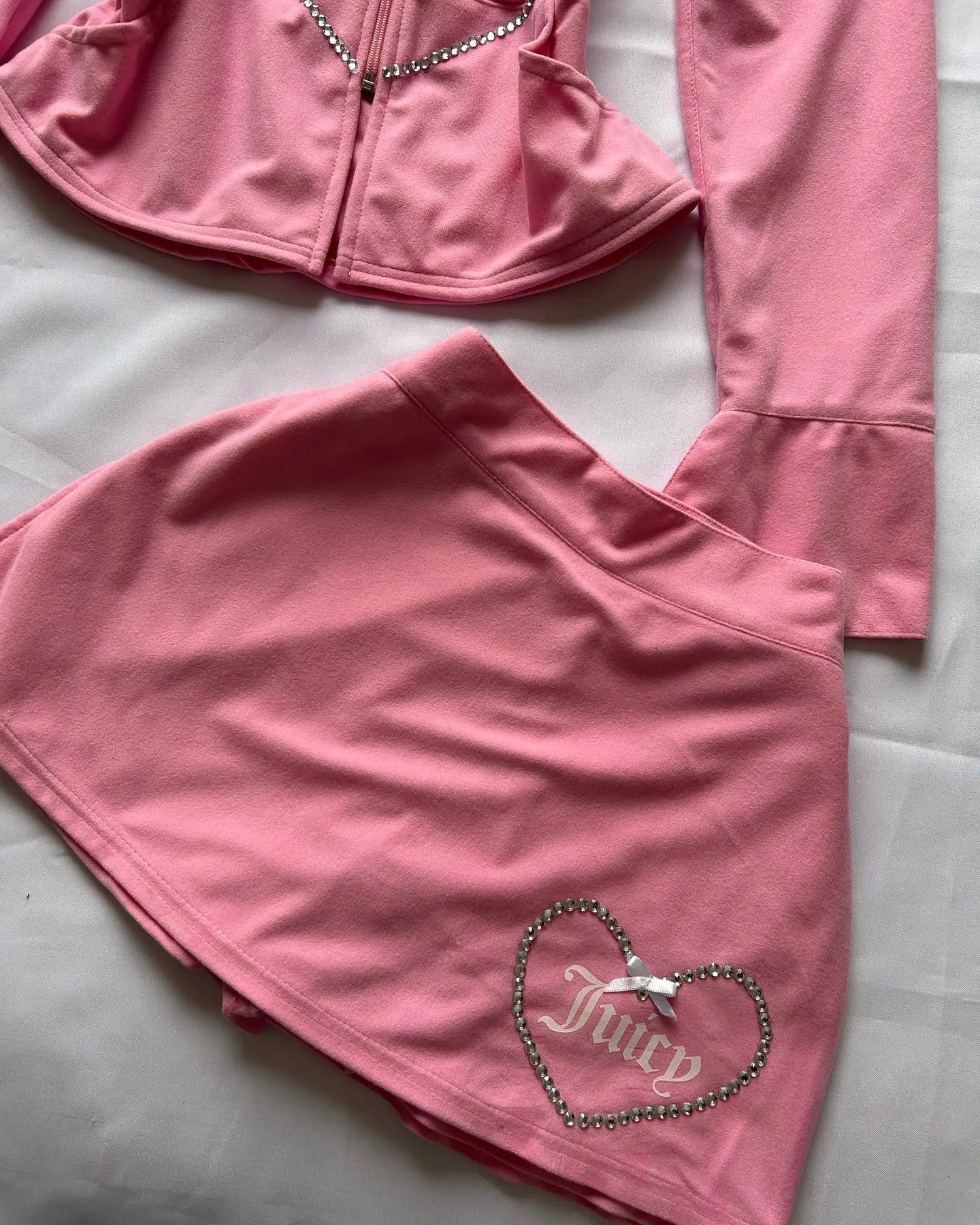 Harajuku Female Cute Pink Slash Neck Top and Shorts Skirts 2 Piece Set Y2k Women Elegant Slim Diamond Jacket Mini Skirt Suit 250906