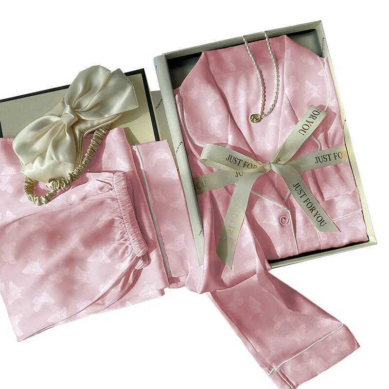 2025 Women's New Spring/Summer Sweet French Ins Style Luxury Ice design Silk Sleepwear Long Sleeve Long Pants Thin Designer Home Clothing Set