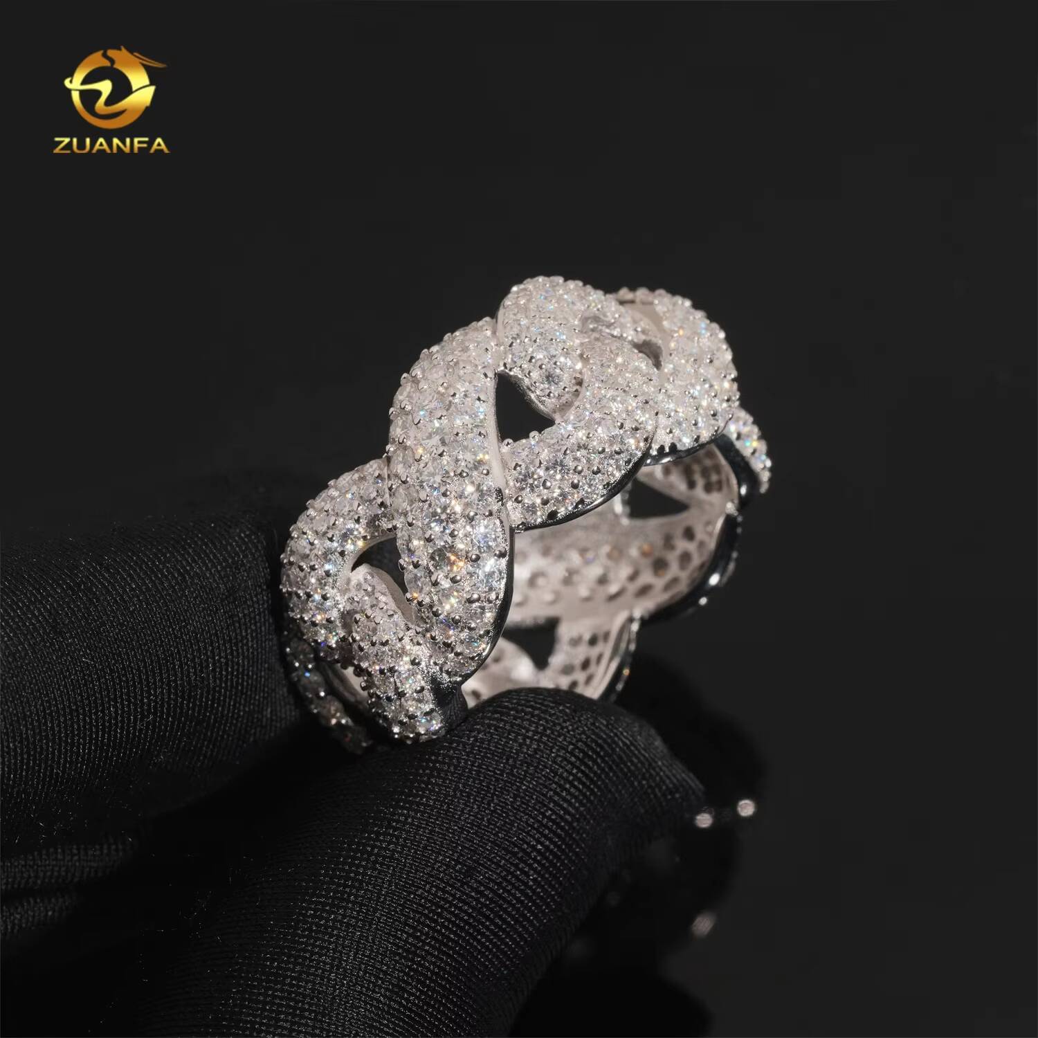 Hip Hop Jewelry Fully Iced Out 925 Silver Rose Gold Cuban Rings Eternity Mens Custom Moissanite Ring